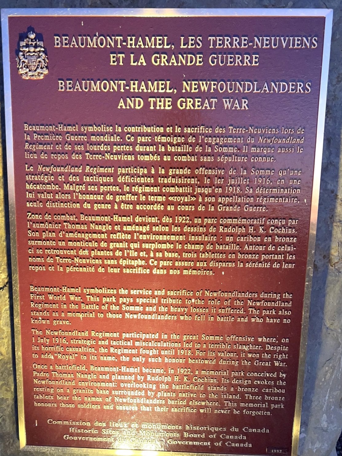 Beaumont-Hamel Information Sign